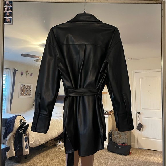 Long Sleeve Leather Mini Dress - Picture 5 of 7